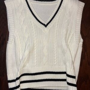 White Cable Knit V-Neck Sweater Vest